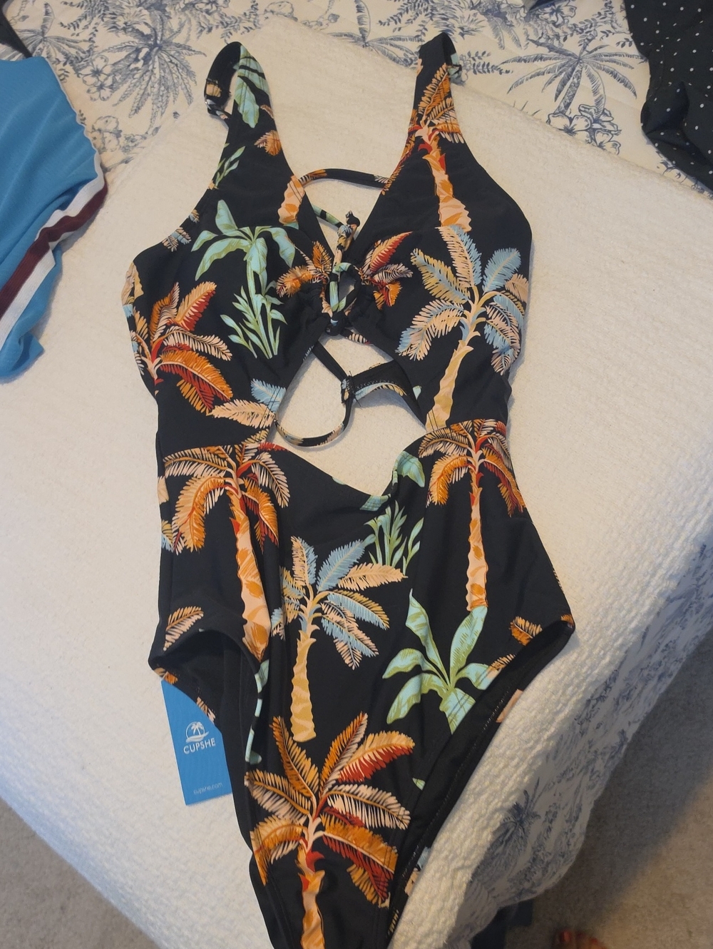 Cupshe Black One-Piece Kids' Tropical Palm Cutout Swimsuit
